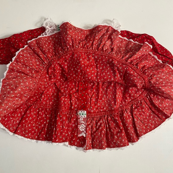 VTG 1980s Bryan Baby Girl 6-9MRed Calico Christmas Dress Lace Green Ribbon Prair - Picture 9 of 15